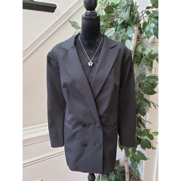 Eloquii Blazer Coat Womens Size 16 Black Notch Lapel Slit Back Double Breasted - Picture 11 of 15